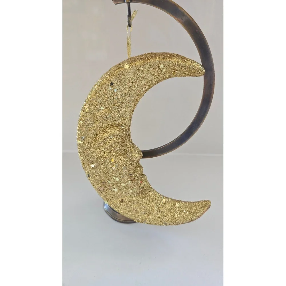 New Kurt Adler Gold Glitter Crescent Moon Man in Moon Christmas Orn styrofoam
